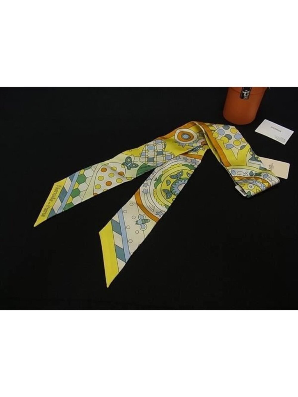 Hermes les Murmures de la Foret Silk 100% Twilly Ribbon Scarf Yellow